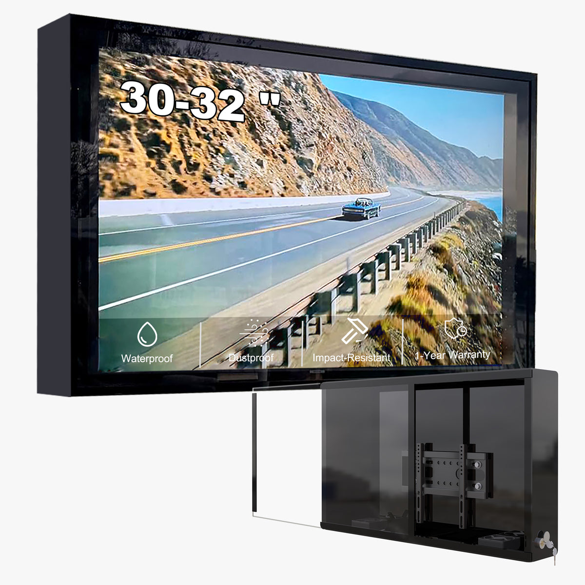 30-32 inch Waterproof Outdoor TV Enclosure Dustproof, Impact-Resistant with Anti-Theft Lock